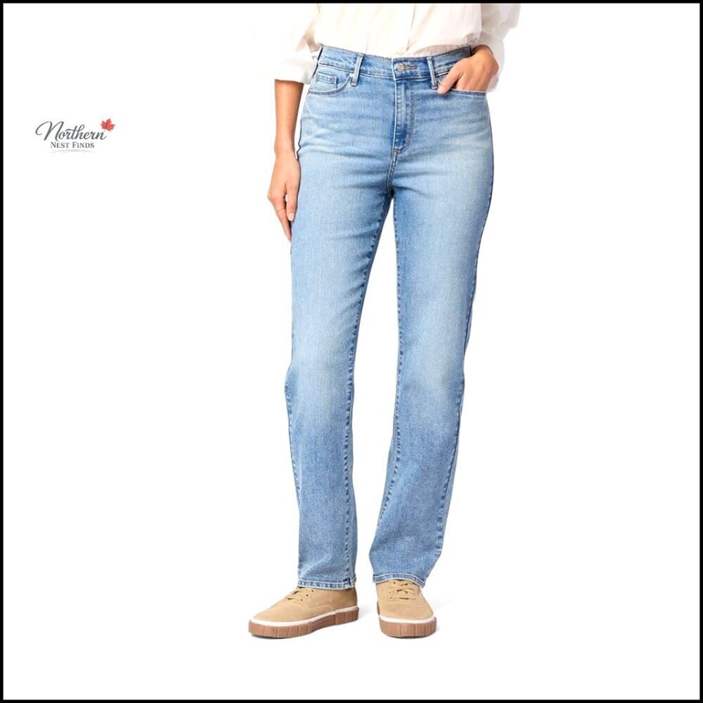 High Rise Straight Leg Jeans with Stretch Fabric